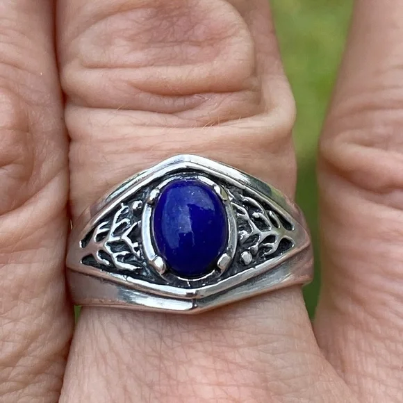 Celtic Tree of life ring .925 Sterling Silver w/ genuine Lapis Lazuli USA - Picture 12 of 16